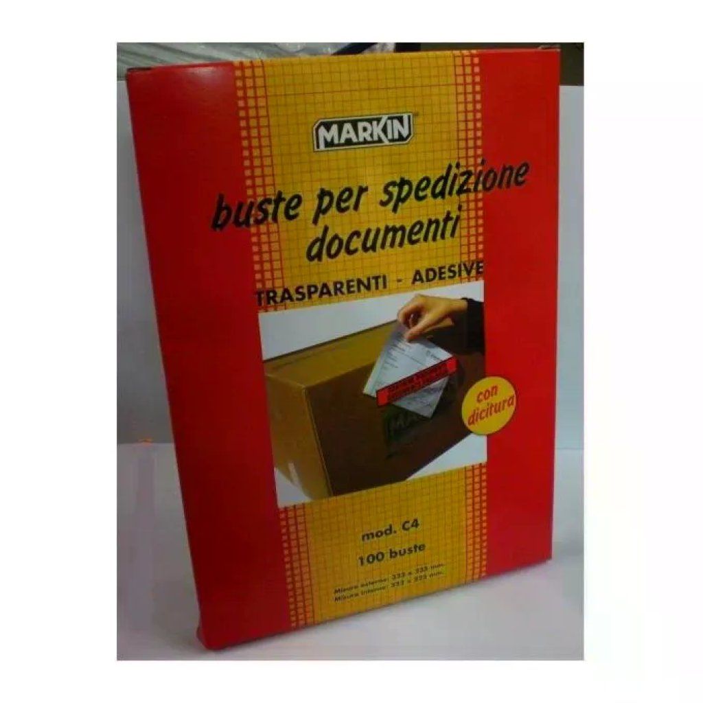 Markin C4 – 100 buste adesive trasparenti per spedizione documenti, 32,2 × 22,5 cm