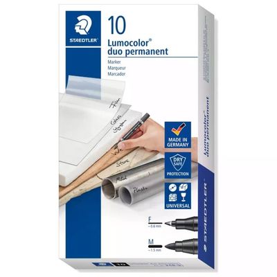 Staedtler Lumocolor Duo Nero – Set da 10 marcatori a doppia punta