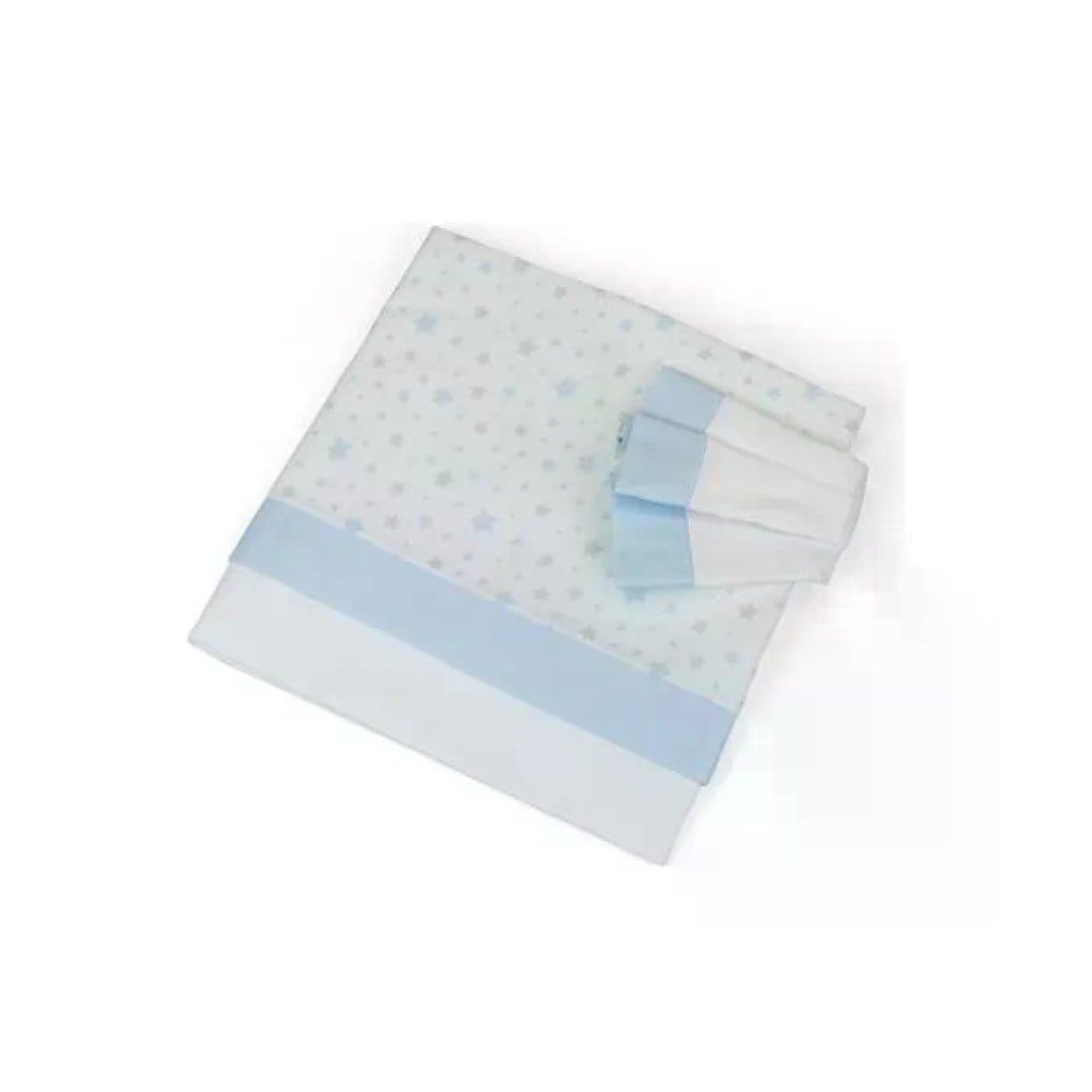 Baby Idea L2006AZ Set Lenzuola Azzurre per Lettino, 3 Pezzi in Cotone