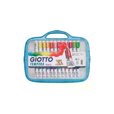 Giotto 305100 Valigetta Tempera Extra Fine, 24 Tubetti da 12 ml con 2 Pennelli e Tavolozza