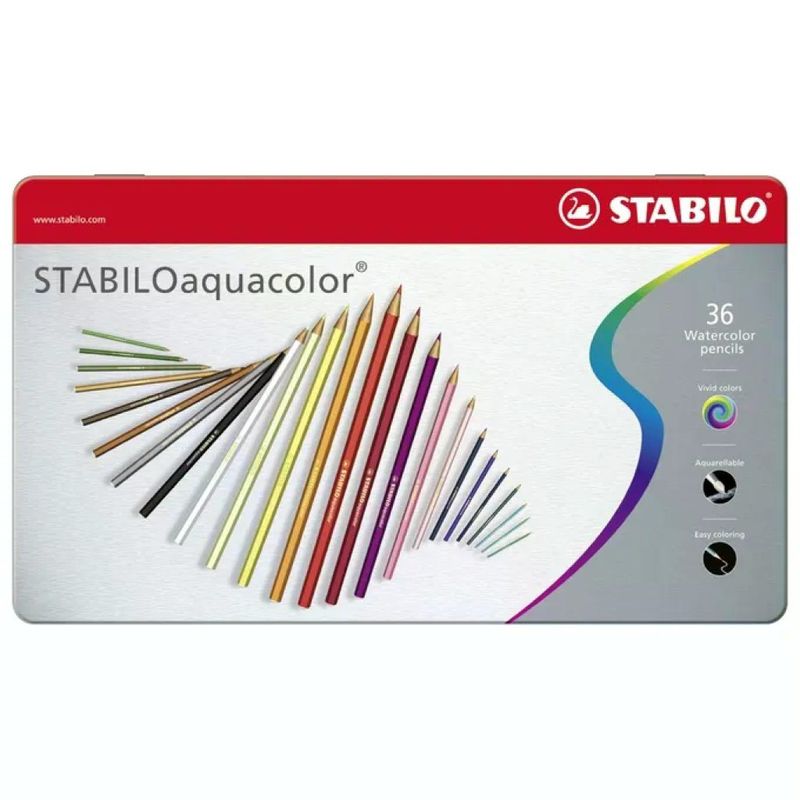 STABILO Matita colorata acquarellabile - STABILOaquacolor - Scatola in Metallo da 36 - Colori assortiti