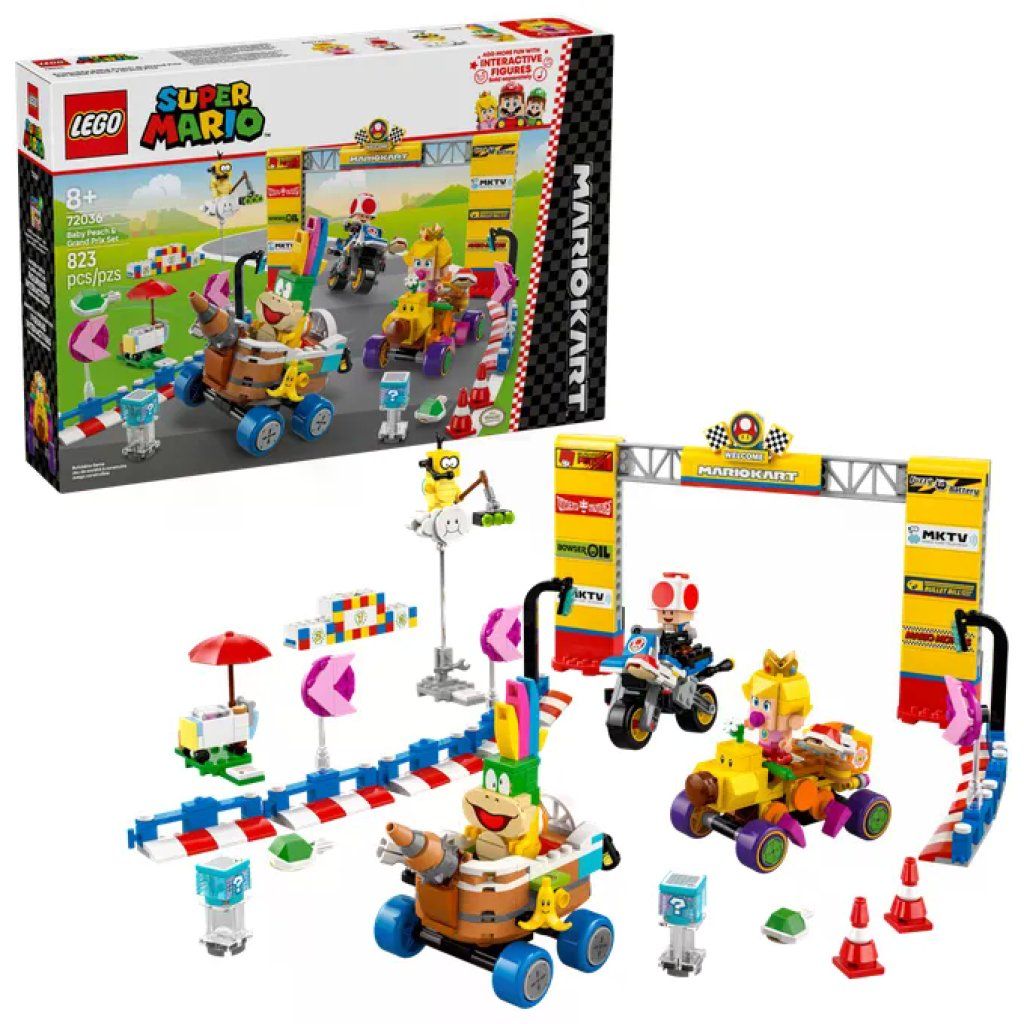LEGO Super Mario 72036 – Mario Kart con Baby Peach, Lakitu, Lemmy e Toad, 823 pezzi