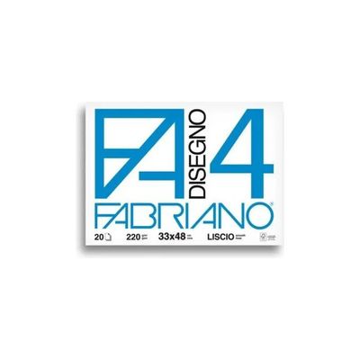 Fabriano Disegno 4 – Album da disegno liscio F4, 20 fogli, 220 g/m², 33 × 48 cm