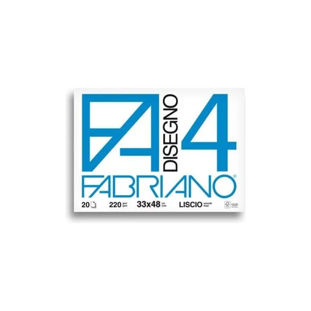 Fabriano Disegno 4 Album da Disegno F4 Liscio, 20 Fogli, 220 g/m², 33 × 48 cm