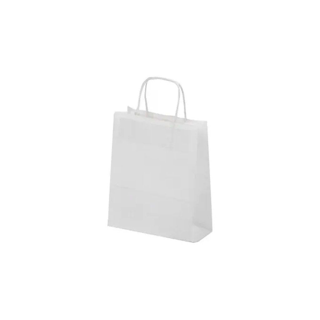 SAUL SADOCH REX Shopper bianca in carta con manici 16 × 8 × 21 cm, confezione da 25 SAUL SADOCH REX Shopper bianca in carta con manici 16 × 8 × 21 cm, confezione da 25