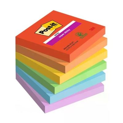 Post-it Super Sticky Playful – 6 Blocchetti da 90 Fogli, 76 × 127 mm, Colori Assortiti