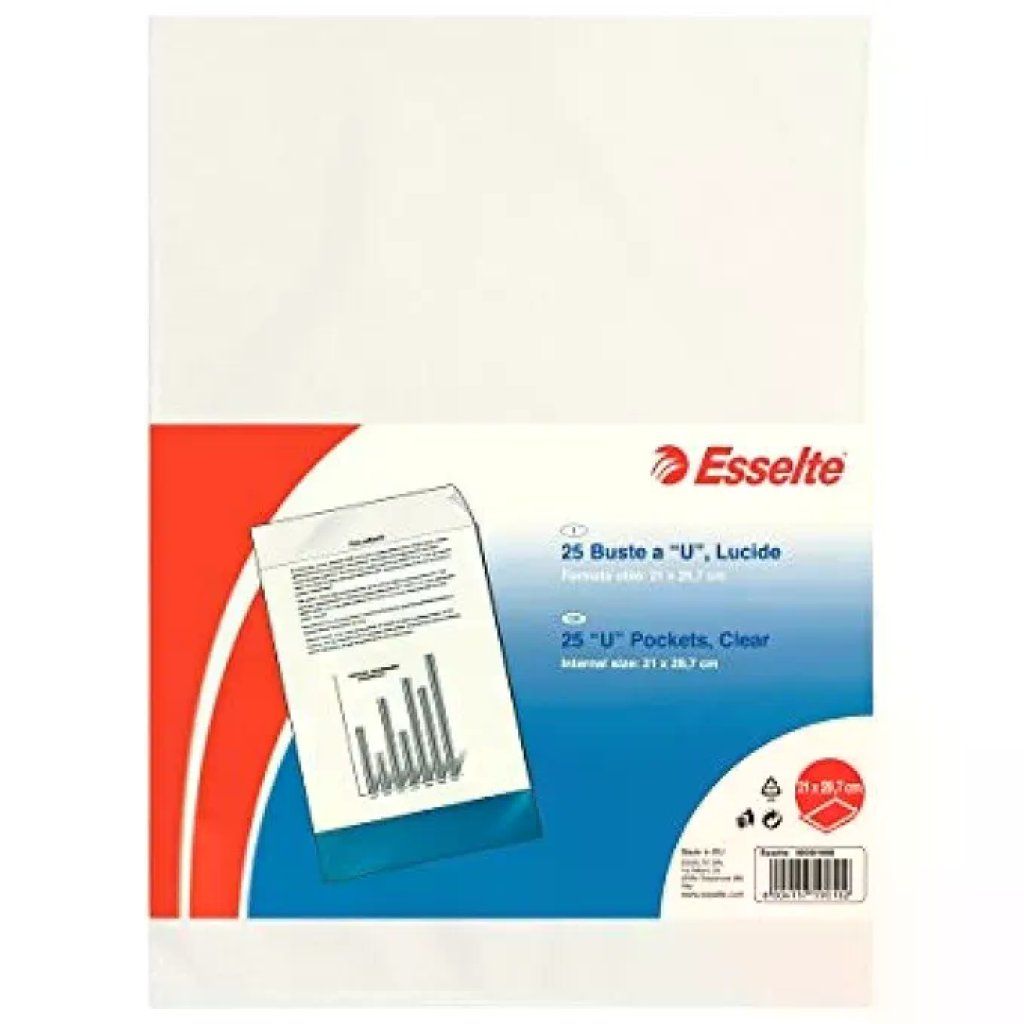 Esselte Buste a U in Polipropilene, 21 × 29,7 cm, Confezione da 25