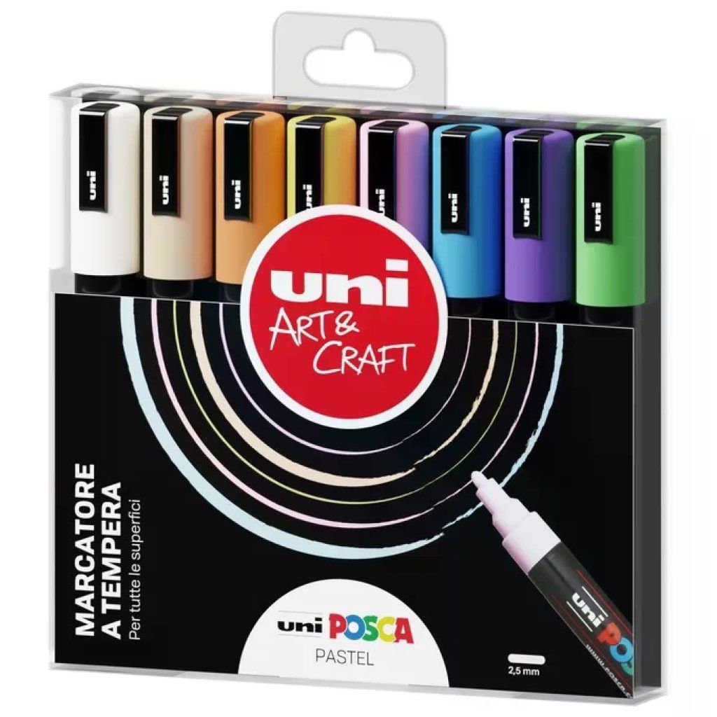 OSAMA Uni POSCA – Confezione da 8 Marcatori a Tempera Pastello, Punta Media OSAMA Uni POSCA – Confezione da 8 Marcatori a Tempera Pastello, Punta Media