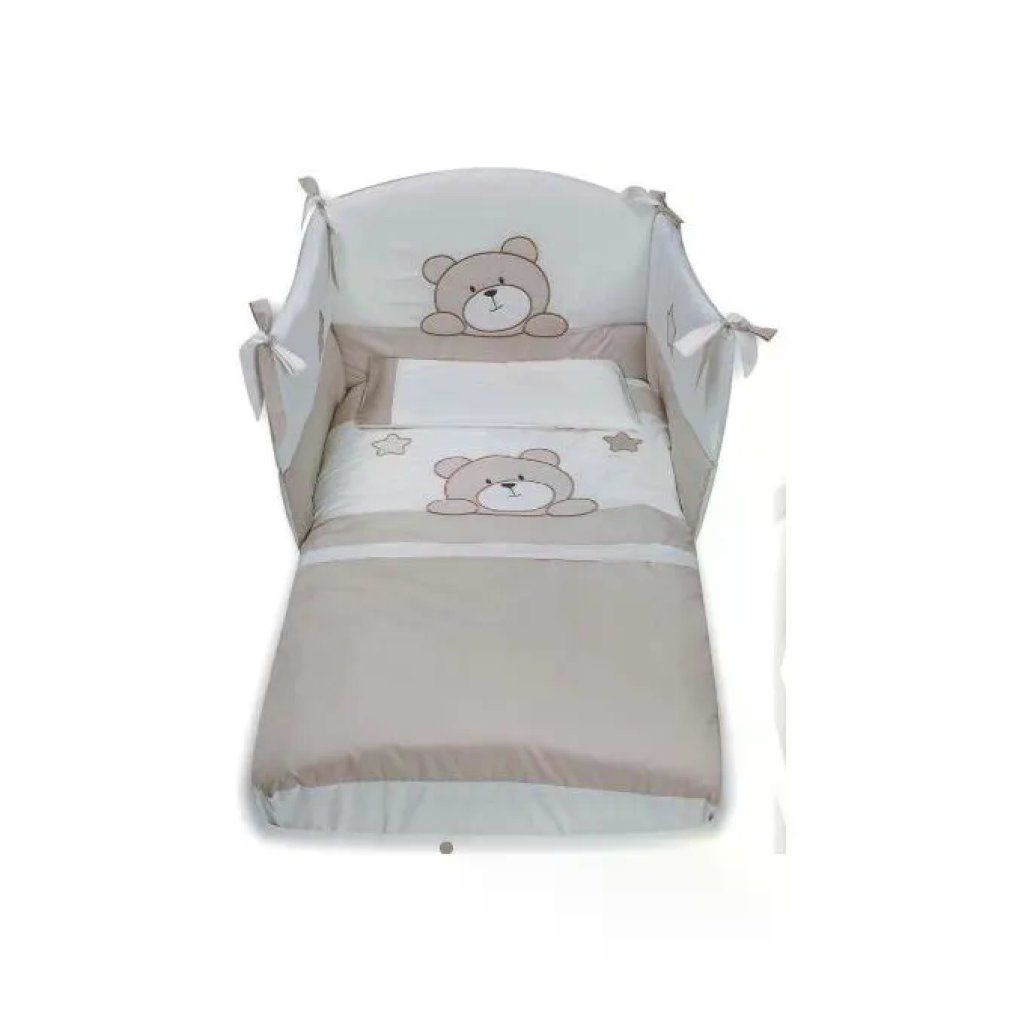 PALI Lulù Set Tessile per Lettino, 3 Pezzi, Cotone, Bianco e Tortora