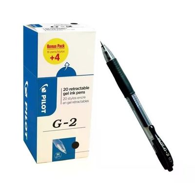 Pilot G-2 Penna Gel Nera a Scatto, Punta 0,7 mm, Confezione da 20