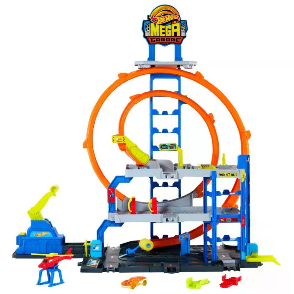 Hot Wheels Mega Garage multilivello con 3 piani e 2 loop Hot Wheels Mega Garage multilivello con 3 piani e 2 loop