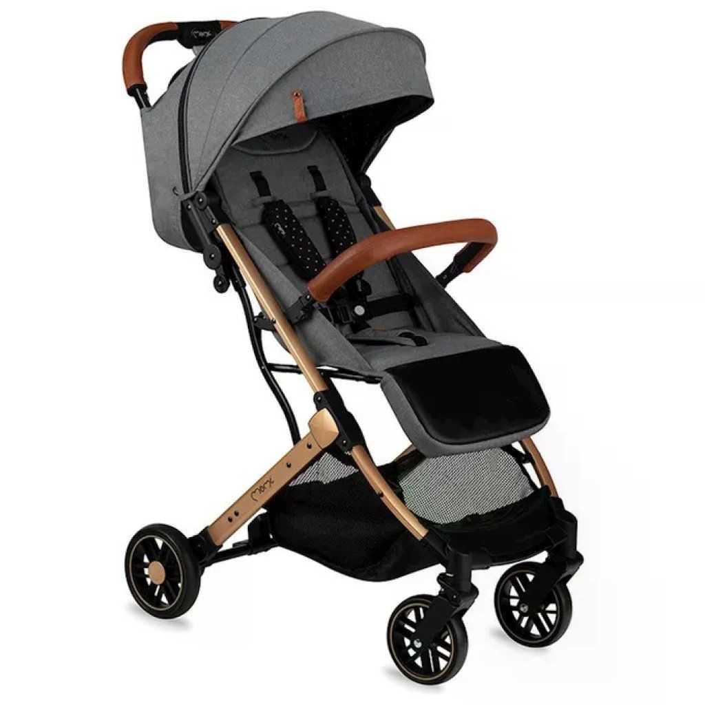 MoMi Estelle passeggino leggero pieghevole WOSP00018 telaio oro grigio cinture 5 punti sospensioni 4