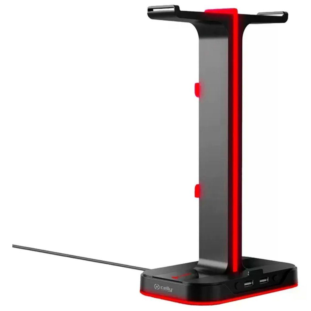 Celly CyberStation – Supporto RGB per cuffie gaming con hub USB, nero