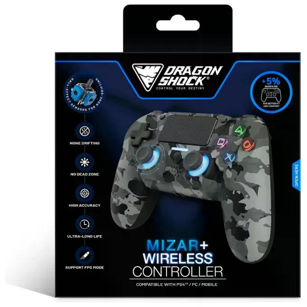 DragonShock Mizar+ Controller Wireless Bluetooth Grigio Camo per PS4, PC e Mobile