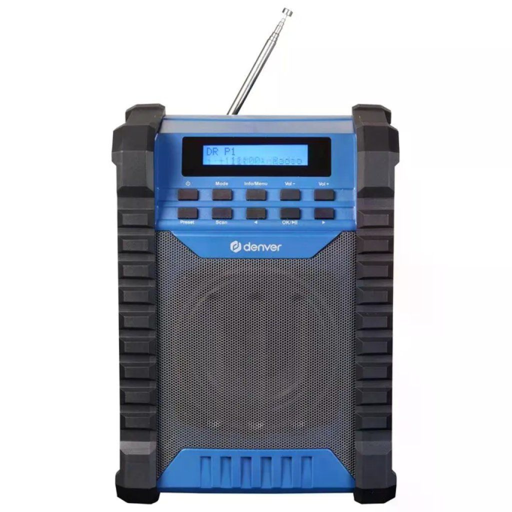 Denver WRD-60 Radio da Cantiere DAB+ con Bluetooth, Batteria 2000 mAh, 10 W RMS, IP54, USB-C, Nero e Blu
