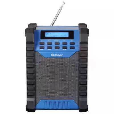 Denver WRD-60 Radio da Cantiere DAB+ con Bluetooth, Batteria 2000 mAh, 10 W RMS, IP54, USB-C, Nero e Blu