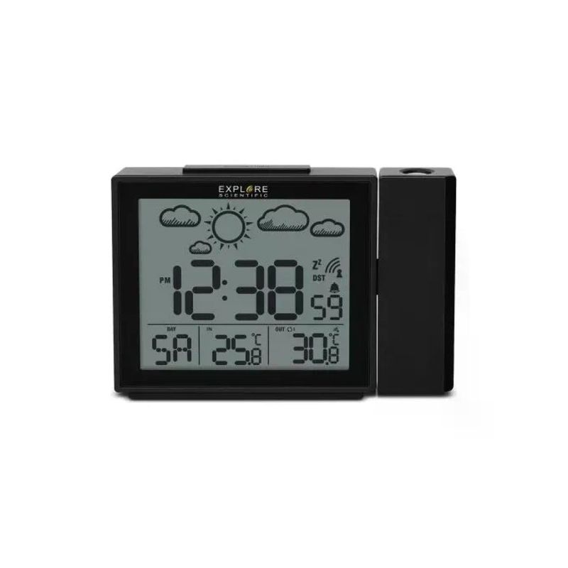 Explore Scientific RPW3009CM3000 Orologio a Proiezione Radiocontrollato Sveglia Doppia Meteo Temperatura Porta USB