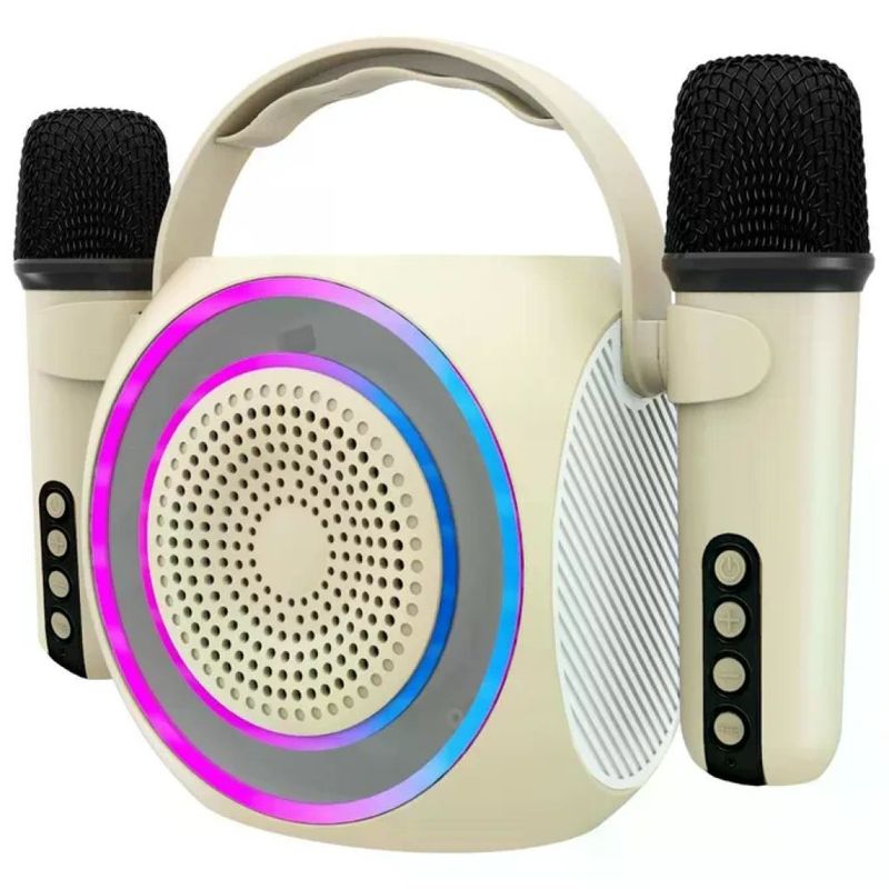 Celly PARTYMIC2WH Speaker Bluetooth Karaoke con 2 Microfoni e Luci RGB, Bianco