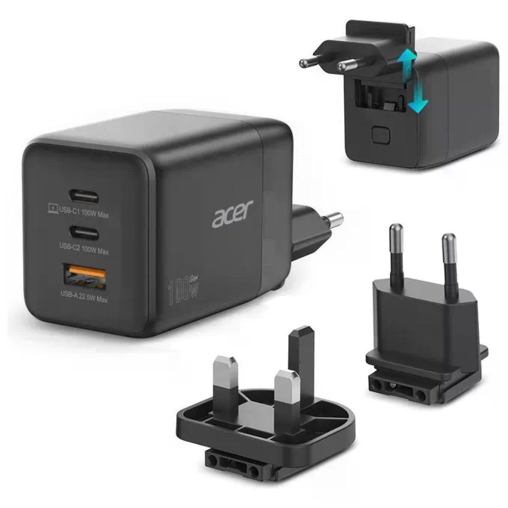ACER Caricabatterie Universale Nero AC HP.DSCAB.019 Ricarica Rapida 100W GAN per Dispositivi Mobili ACER Caricabatterie Universale Nero AC HP.DSCAB.019 Ricarica Rapida 100W GAN per Dispositivi Mobili