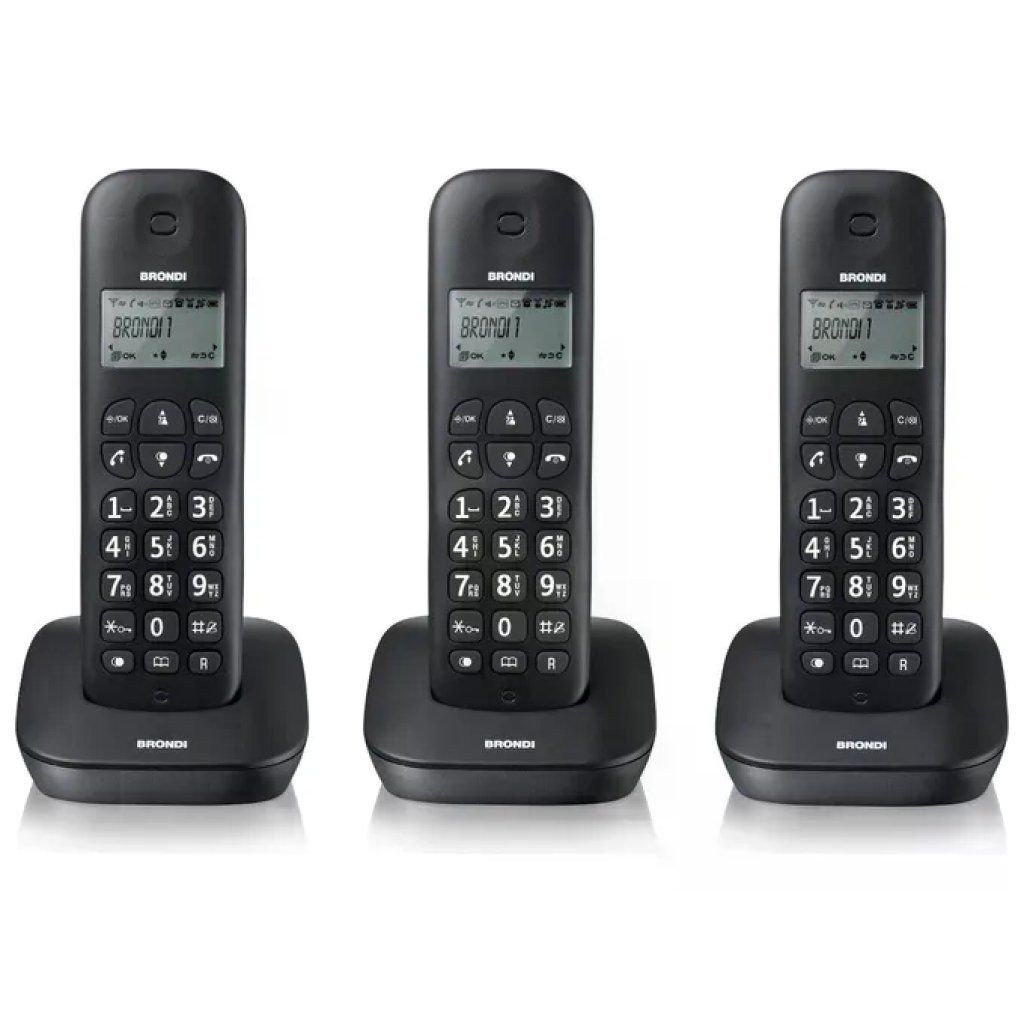 Brondi Gala Trio – Telefono Cordless DECT con 3 Cornette, Nero