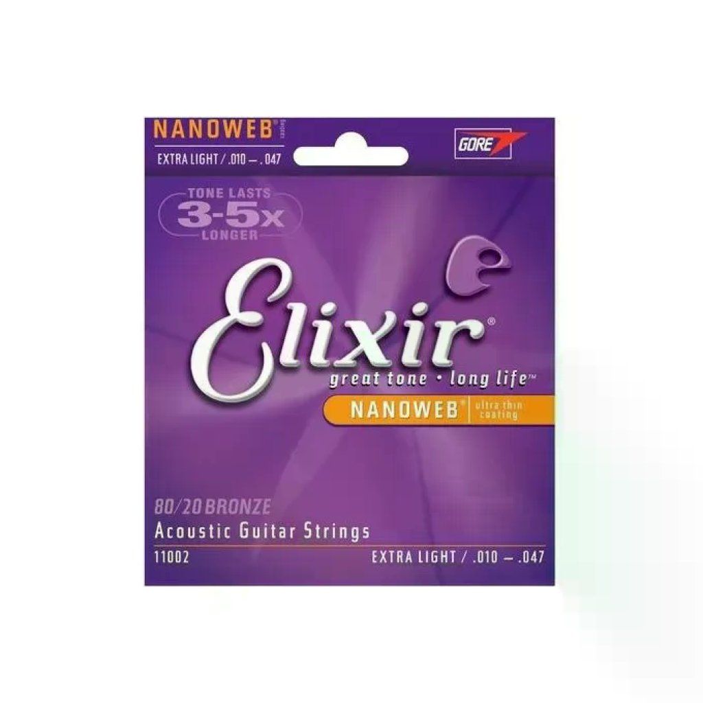 Elixir 11002 NANOWEB – Corde per Chitarra Acustica 80/20 Bronze Extra Light .010–.047