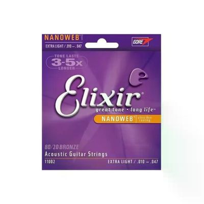 Elixir 11002 NANOWEB – Corde per Chitarra Acustica 80/20 Bronze Extra Light .010–.047 Elixir 11002 NANOWEB – Corde per Chitarra Acustica 80/20 Bronze Extra Light .010–.047
