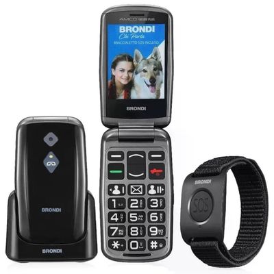 Brondi BRONDISICUROPL Cellulare a conchiglia per anziani, Dual SIM, SOS, nero Brondi BRONDISICUROPL Cellulare a conchiglia per anziani, Dual SIM, SOS, nero