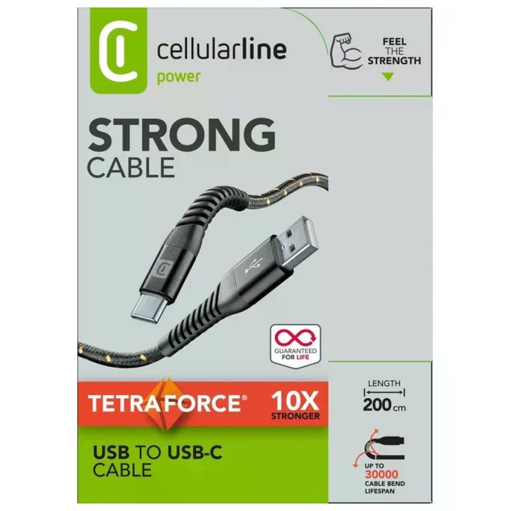 Cellularline Tetra Force Cavo USB-A a USB-C 2 m Nero