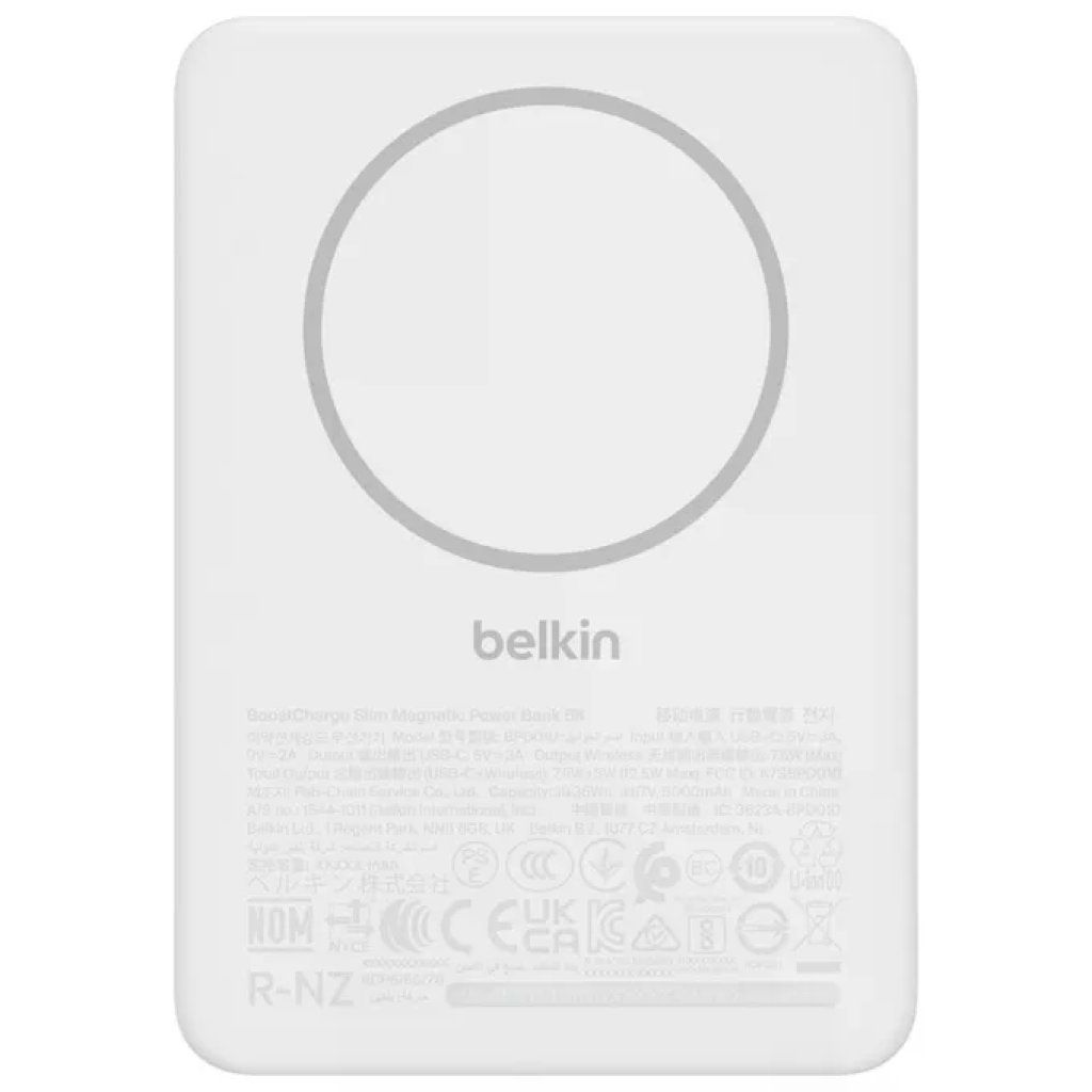 Belkin BPD010hqWH Power Bank Magnetica 5000mAh Ricarica Wireless 7.5W Bianco