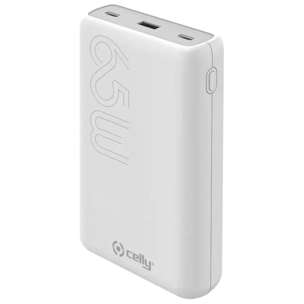 Celly Power Bank 20.000 mAh 65W Power Delivery, 2 USB-C e 1 USB-A, Bianco Celly Power Bank 20.000 mAh 65W Power Delivery, 2 USB-C e 1 USB-A, Bianco