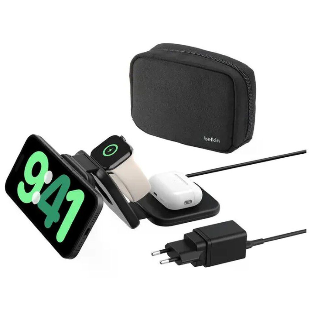 Belkin BoostCharge Pro Caricatore Wireless Magnetico da Viaggio 3 in 1 Qi2 Nero Belkin BoostCharge Pro Caricatore Wireless Magnetico da Viaggio 3 in 1 Qi2 Nero