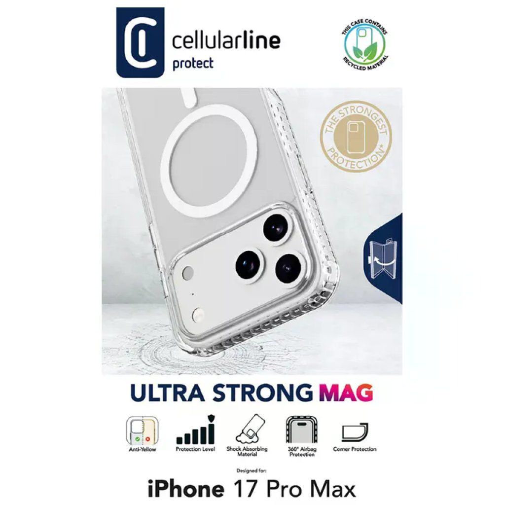 Cellularline Ultra Strong Mag Cover Trasparente per iPhone 17 Pro Max Cellularline Ultra Strong Mag Cover Trasparente per iPhone 17 Pro Max