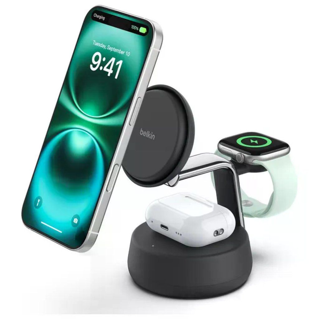 Belkin UltraCharge Pro Caricatore Wireless Magnetico 3 in 1 Qi2 25 W Nero Belkin UltraCharge Pro Caricatore Wireless Magnetico 3 in 1 Qi2 25 W Nero