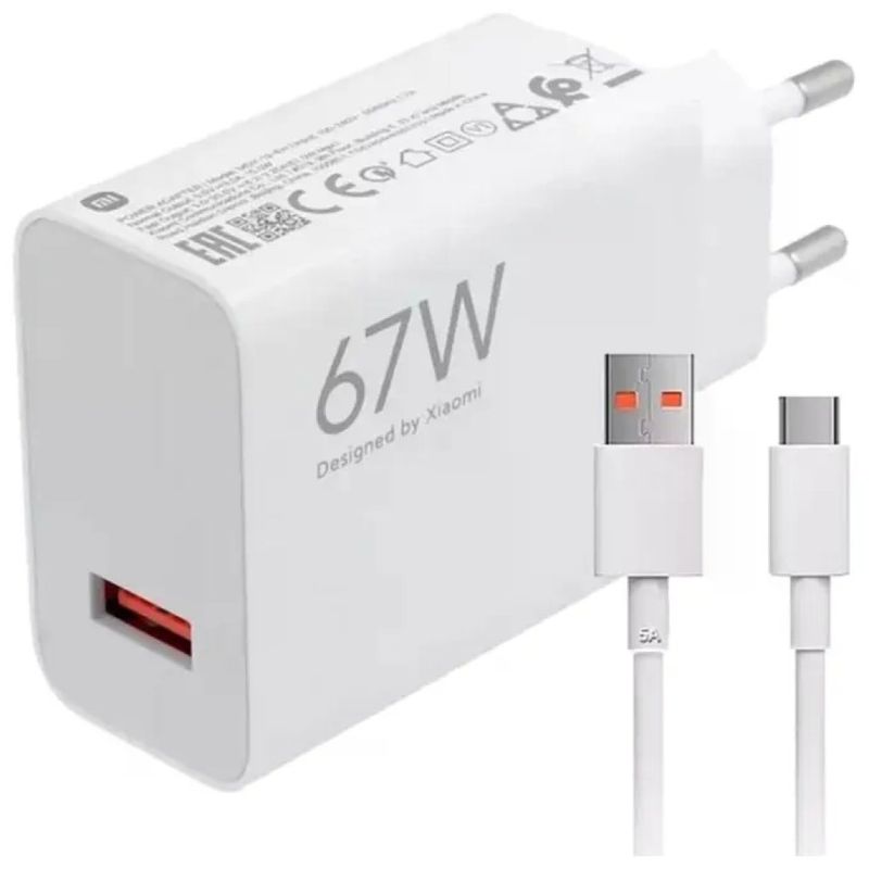XIAOMI Caricabatterie Xiaomi HyperCharge 67W USB-C/USB-A con cavo, bianco – BHR9465EU