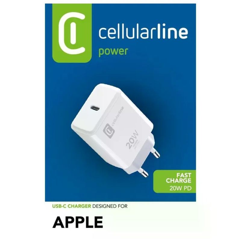 Cellularline caricabatterie USB-C 20 W bianco per iPhone e iPad Cellularline caricabatterie USB-C 20 W bianco per iPhone e iPad