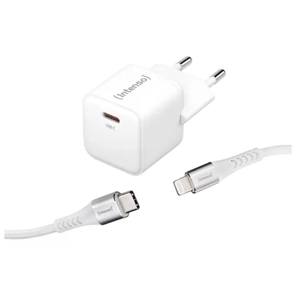 Intenso Caricabatterie USB-C GaN 30 W con Cavo USB-C a Lightning, Bianco