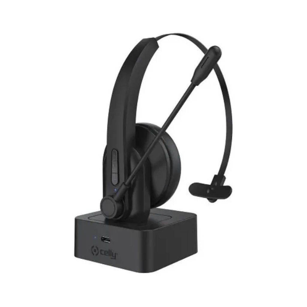 Celly SW Auricolare Mono Bluetooth 5.0 con Base di Ricarica, Nero