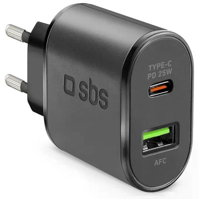 SBS Caricabatterie da muro 25W USB-C e 18W USB-A, nero