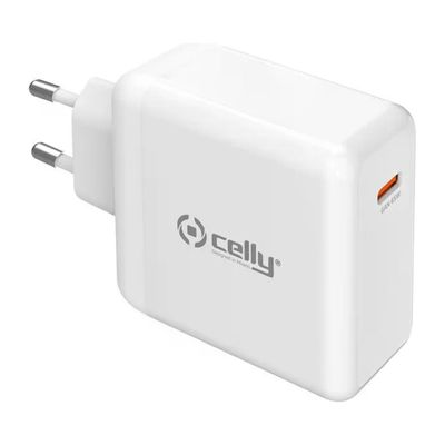 Celly TCSCREEN2C1A65W Caricabatterie GaN 65W con Display, 3 Porte, Nero