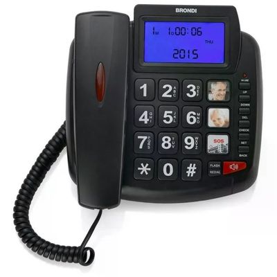 Brondi BRAVO 90 Telefono Analogico Fisso Tasti Grandi Vivavoce Identificatore di Chiamata Display LCD