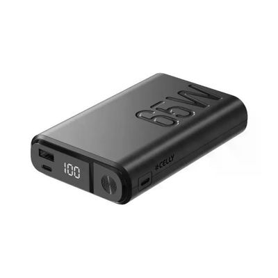 Celly Power Bank 20.000 mAh 65W, 2 USB-C, 1 USB-A e Display LED - Nero