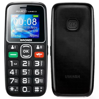 Brondi Amico Unico+ Telefono Dual SIM con Tasto SOS, Grandi Tasti e Torcia – Nero Brondi Amico Unico+ Telefono Dual SIM con Tasto SOS, Grandi Tasti e Torcia – Nero