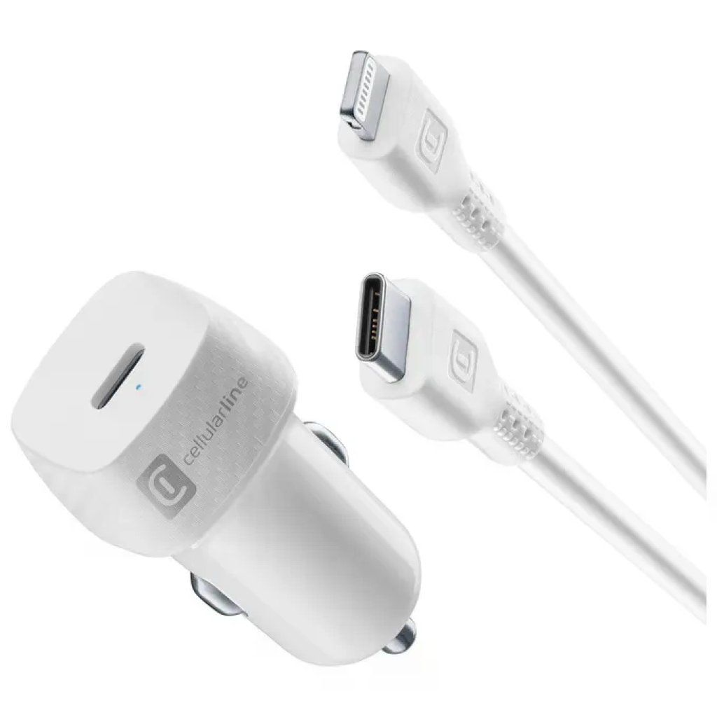 Cellularline Caricabatterie Auto USB-C 20W con Cavo Lightning
