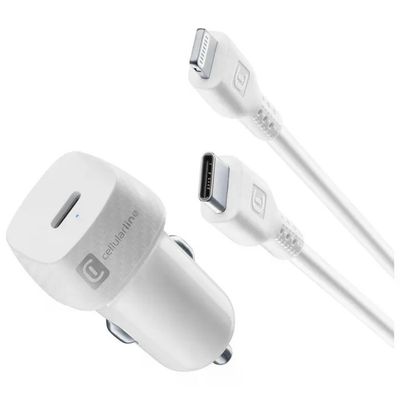 Cellularline Caricabatterie Auto USB-C 20W con Cavo Lightning Cellularline Caricabatterie Auto USB-C 20W con Cavo Lightning