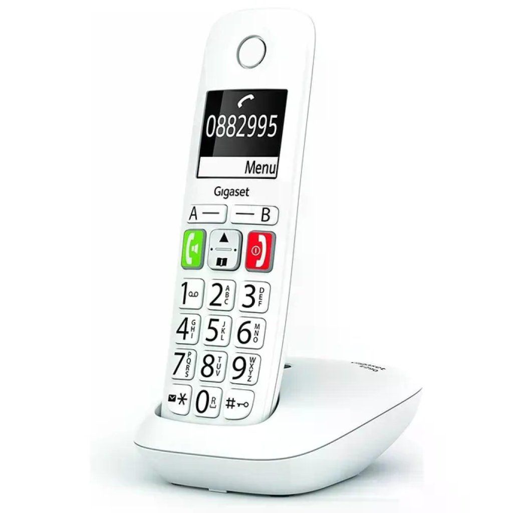 Gigaset E290 Telefono Cordless DECT/GAP per Anziani, Vivavoce, Tasti Grandi e Rubrica 150 Contatti, Bianco