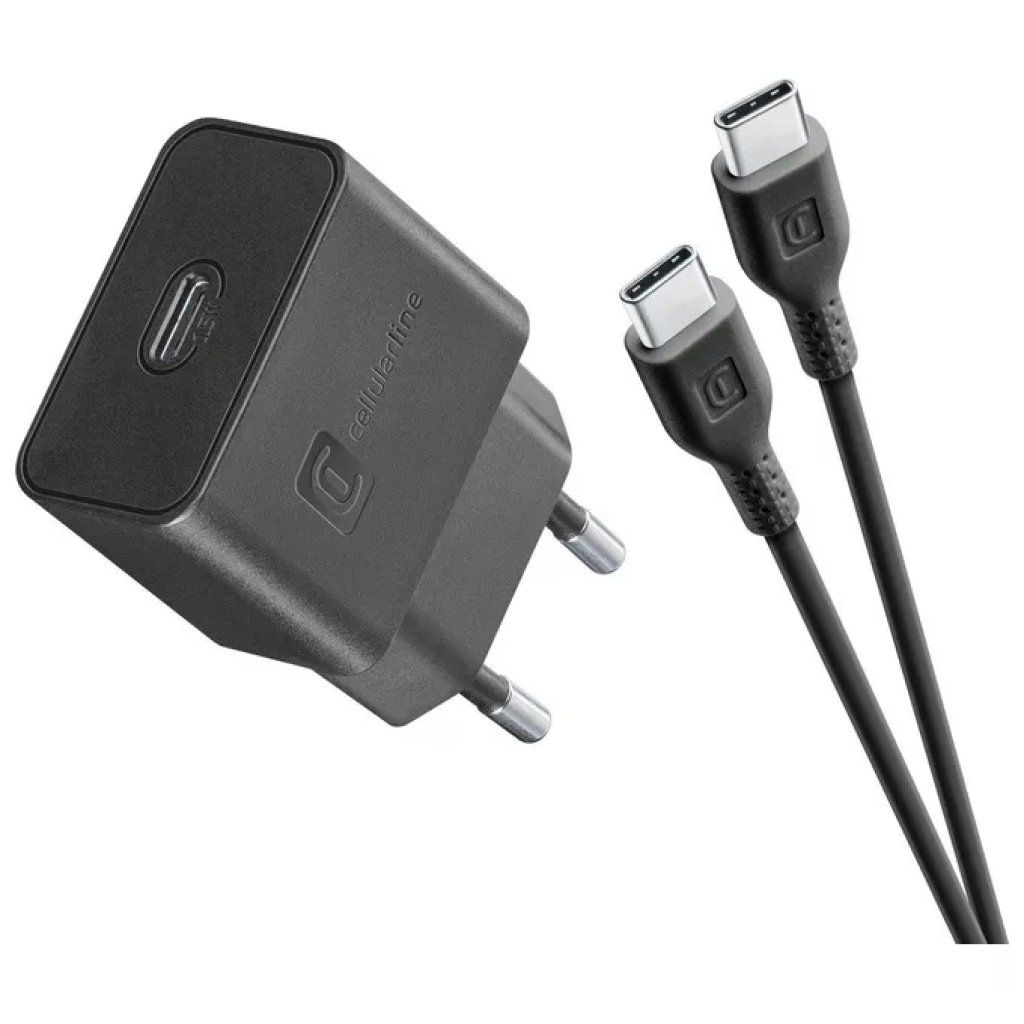 Cellularline ACHSMKITC2C15WK Caricabatterie USB-C 15W Ricarica Rapida con Cavo USB-C 1 m colore Nero Cellularline ACHSMKITC2C15WK Caricabatterie USB-C 15W Ricarica Rapida con Cavo USB-C 1 m colore Nero