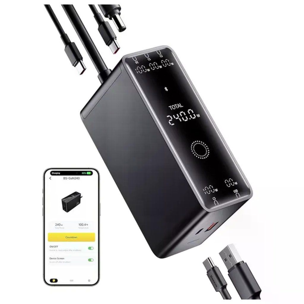 Baseus Caricabatterie da Tavolo GaN 240W con 3 USB-C, USB-A e Uscita DC