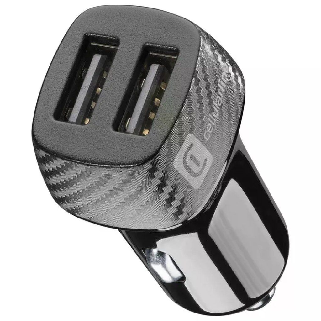 Cellularline Caricabatterie da Auto Dual USB 2A 10W, 12/24V, Nero