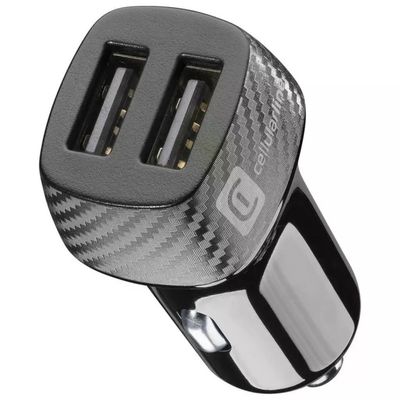 Cellularline Caricabatterie da Auto Dual USB 2A 10W, 12/24V, Nero