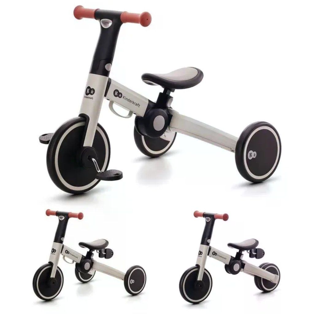 Kinderkraft 4TRIKE – triciclo per bambini grigio con barra di spinta